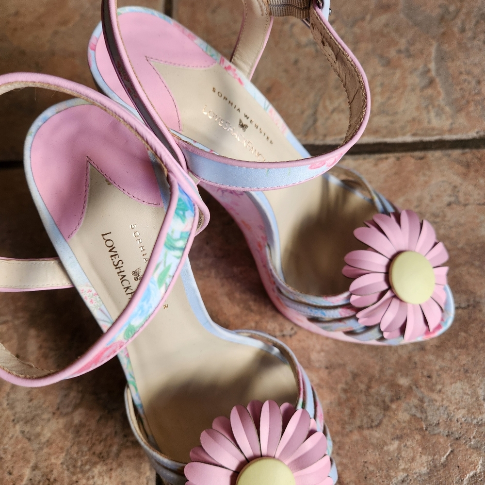 Sophia Webster × LoveShackFancy collaboration platform heels. Size 39.